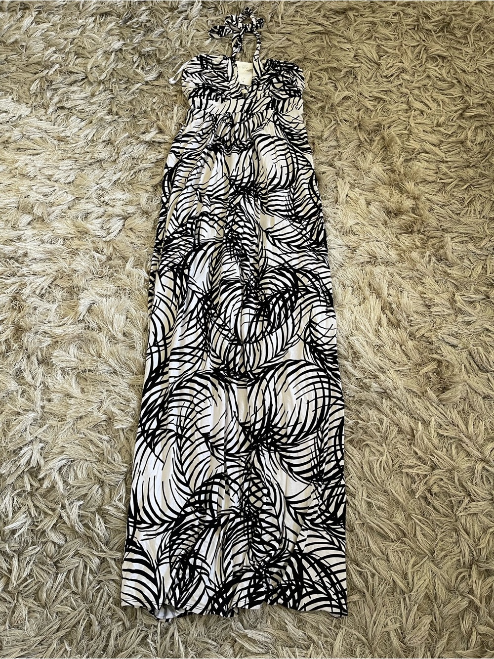 Tart Black & White Graphic Halter Maxi Dress NWT medium
